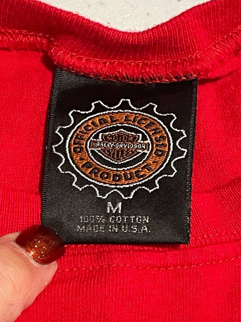 Hot & Cropped! Vintage Harley-Davidson Sz M Bold Red Top Crew Winged Chest Logo - Picture 6 of 9